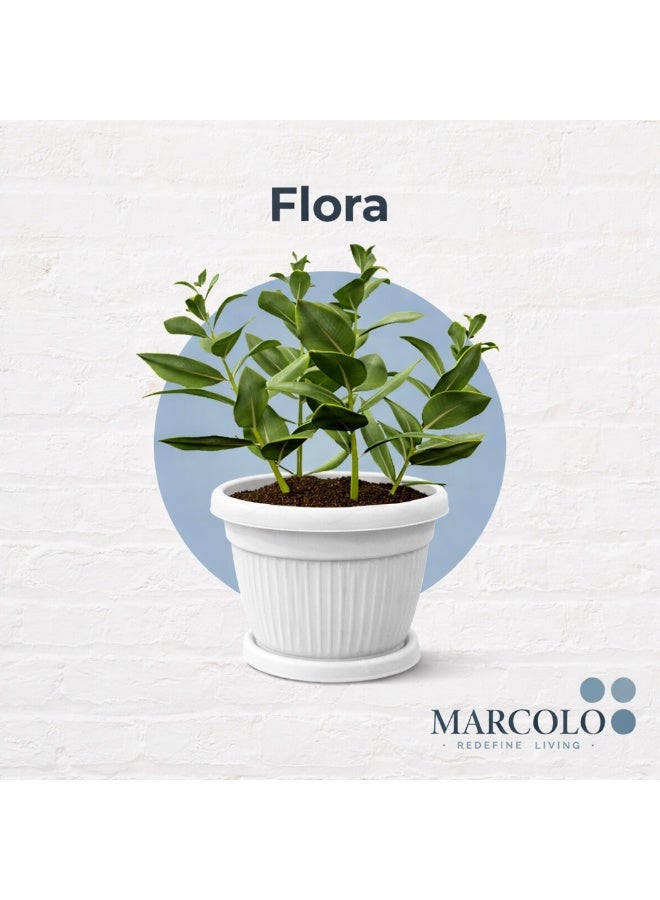 Marcolo 33 cm Round Plastic Flower Pot, Made from Recycled Materials, Lightweight & Durable Plant Pot for Indoor & Outdoor Use (White) - Image 3